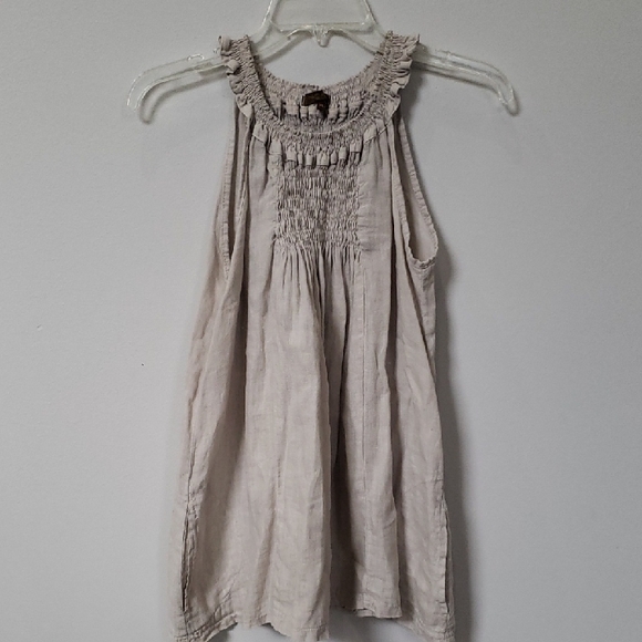 Natural Linen Sleeveless Smocked Top Womens XL Made In Italy - Picture 1 of 8